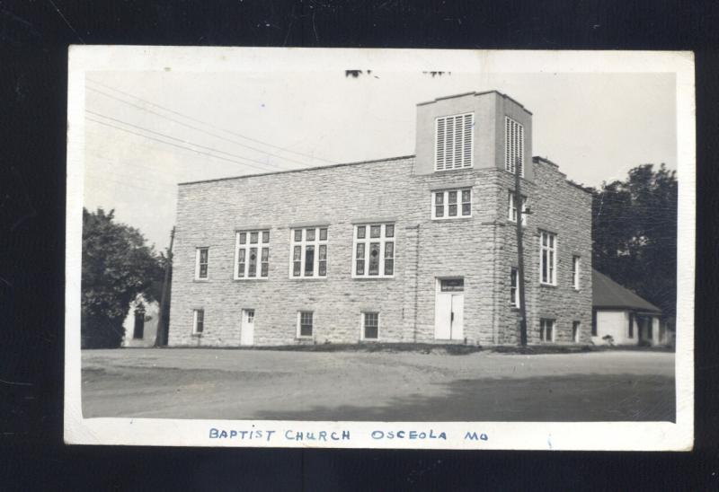 RPPC OSCEOLA MISSOURI BAPTIST CHURCH VINTAGE REAL PHOTO POSTCARD MO.