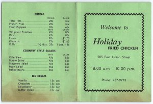 1960s MORGANTON NC HOLIDAY FRIED CHICKEN EAST UNION ST DAILY MENU Z3810