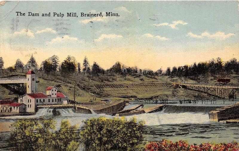Brainerd Minnesota~Dam & Pulp Mill on Mississippi River~Bridge Bknd~1915 Pc