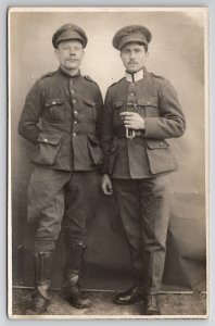 Military Two French Soldier RPPC Portrait WW1 Era Photo Postcard M32