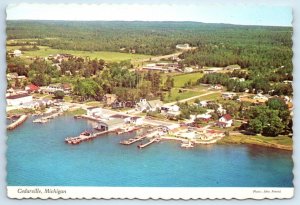 CEDARVILLE, Michigan MI ~ Aerial View MENOMINEE COUNTY ca 1970s ~ 4x6 Postcard