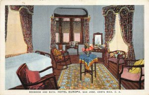 San Jose Costa Rica 1940s Postcard Bedroom & Bath Hotel Europa
