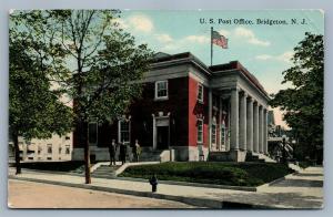 BRIDGETON NJ US POST OFFICE ANTIQUE 1918 POSTCARD w/ AMERICAN FLAG CORK CANCEL