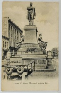 Atlanta GA Henry W Grady Memorial with Artillery Canons c1900s Postcard R17