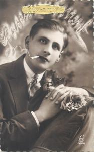 Handsome elegant young gentlemen with roses cigarette smoker postcards set