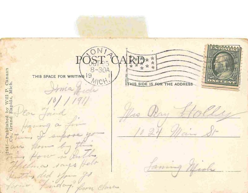 High School Ionia Michigan 1911 postcard