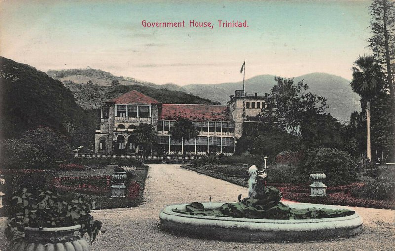 Government House, Trinidad, Early Hand Colored Postcard, Unused 