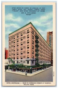 c1940's Hotel Southland & Restaurant Building Side View Dallas Texas TX Postcard