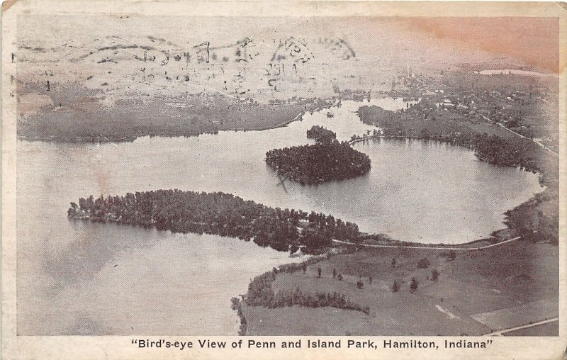 F60/ Hamilton Indiana Postcard 1929 Birdseye Penn and Island Park