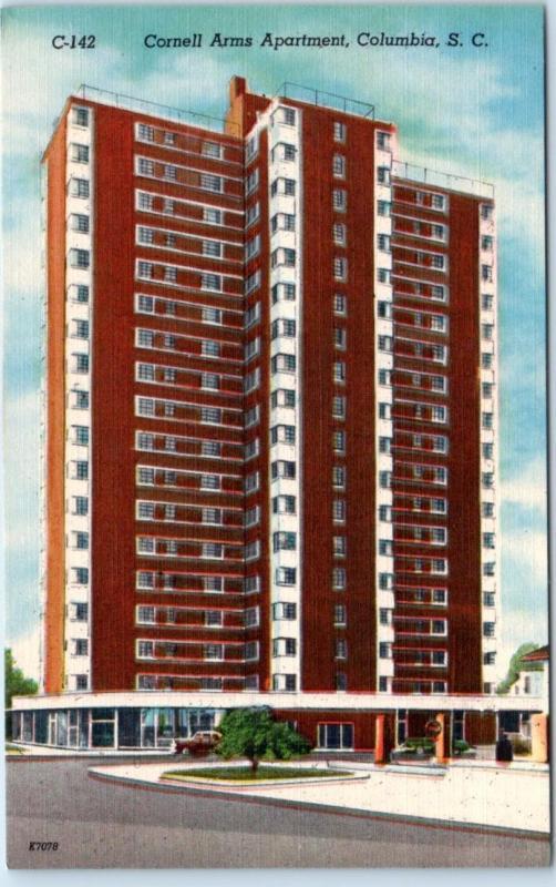 COLUMBIA, South Carolina  SC    CORNELL ARMS APARTMENT c1940s Linen   Postcard