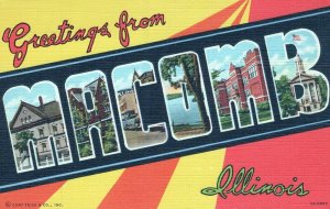 IL, Macomb, Illinois Linen Large Letter Postcard, Curt Teich