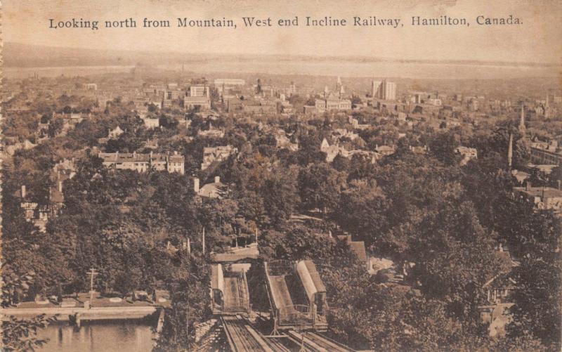 HAMILTON ONT CA~NORTH FROM MOUNTAIN~WEST END INCLINE RAILWAY~F H LESLIE POSTCARD