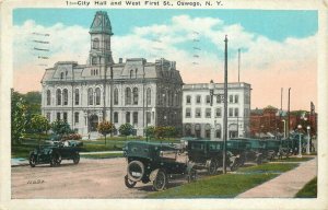 Oswego New Yok City Hall West 1st Street autos William Jubb Postcard 21-13654