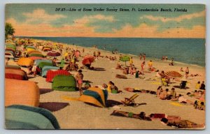 Vintage Florida Postcard - Sunny Skies on Beach  Fort Lauderdale  1955