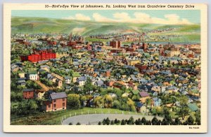 Vintage Postcard Looking West from Grandview Cemetery Drive Johnstown Penn. PA
