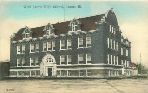 Aurora Illinois hand colored West High School C-1910 Postcard Schickler 6122