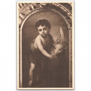 Postcard of Religious Figure with Lamb, Seville, Spain