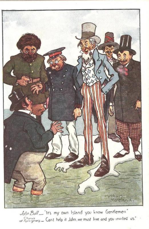 Three Arthur Moreland Political Humour Postcards JohnBull - USA France Freetrade