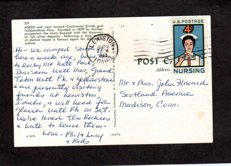 CO View City of Aspen Colorado Bus Stores Independence Pass Postcard