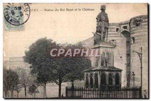 Old Postcard Statue of King Rene Angers and Chateau