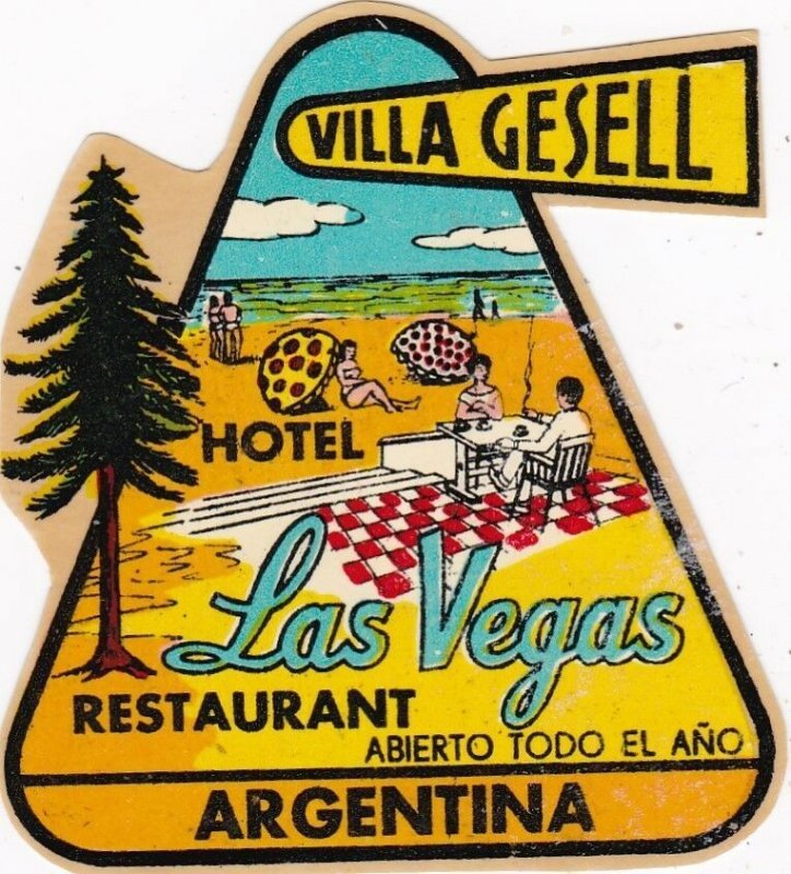 Argentina Villa Gesell Hotel Las Vegas Vintage Luggage Label sk4086