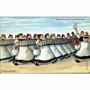 Heliocolorkarte Postcard 'Brauhauskellnerinnen - Parade'