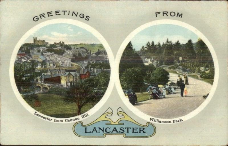 Lancaster UK Split View From Cannon Hill Williamson Park Postcard c1910