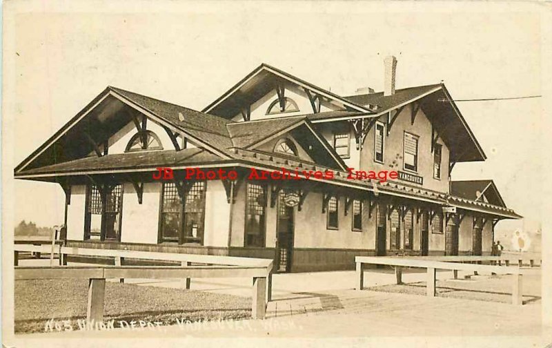 Depot, Washington, Vancouver, RPPC, Northern Pacific Railroad Station, 1921 PM