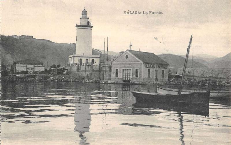 Malada Spain Light House Sailboat In Water Antique Postcard K10991