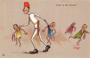 Egypt Humor Satire Egyptian Policeman Beggar Children Manavian Art postcard B934