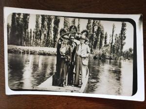 RPPC 1937 Gringos on Airboat On Lake Xochimilcho, Floating Gardens, Mexico. A21