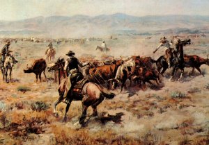 Roundup,Charles Russell Western Painting