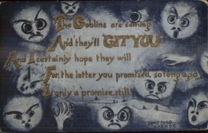Halloween THE GOBLINS ARE COMING Sandford c1915 Postcard