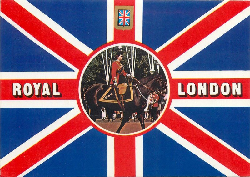 British Souvenir Postcard UK flag sentry in uniform riding