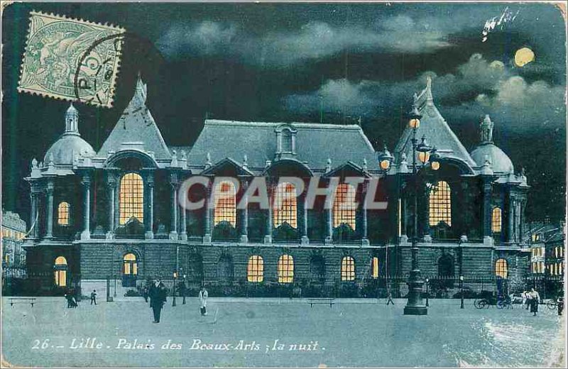 Postcard Old Lille Palace of Fine Arts Night