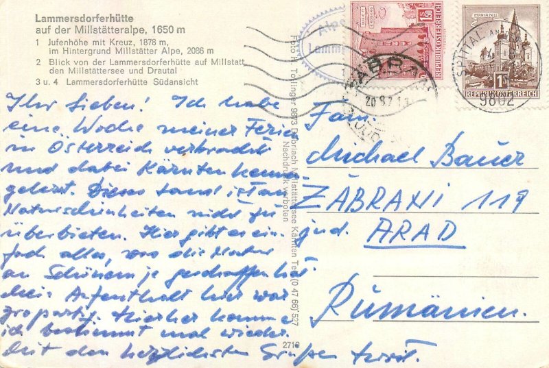Austria Lammersdorferhutte auf der Millstatteralpe Postcard