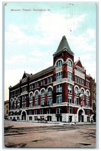 1911 Exterior View Masonic Temple Building Davenport Iowa IA Vintage Postcard