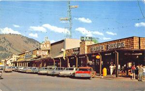 Jackson WY Street View Ranch Shops J R Bar Old Cars 1966 Postcard