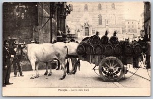 Vtg Perugia Italy Carro con buoi Wagon Cart with Ox Oxen 1910s Postcard