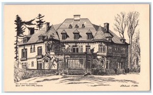 Portland Oregon OR Postcard The Pittock Mansion Exterior Sketch c1940s Vintage