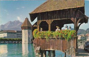 Switzerland Luzern Kapellbruecke mit Pilatus 1962
