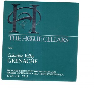 The Hogue Cellars, Columbia Valley, Cabernet Sauvignon 1992, Vintage Wine Label