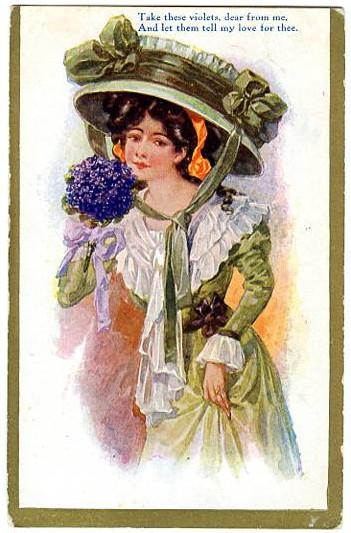 Lady with Big Hat and Violets