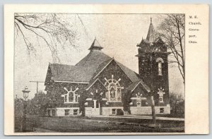 Groveport Ohio~Methodist Episcopal ME Church~Gas Light Lamp Post~1908 B&W PC 