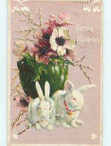 Divided-Back easter BUNNY RABBITS WITH FLOWERS & pussy willowS r3316