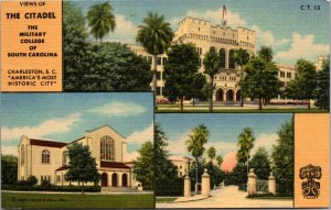 Linen Postcard The Citadel Military College of South Carolina in Charleston