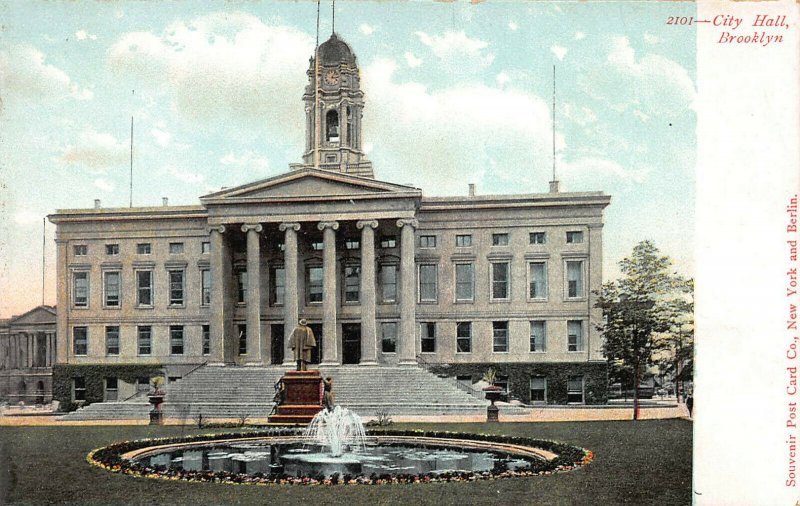 City Hall, Brooklyn, New York, Early Postcard, Unused, Souvenir Post Card Co.