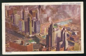 2 Aerial views Chicago IL City of Towers Michigan Blvd Vintage Postcards