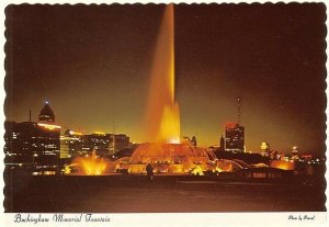 Buckingham Memorial Fountain At Night, Chicago, Illinois, Chrome Postcard #2