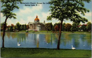 Vtg 1950s St Catherine Church across the Lake Spring Lake NJ Unused Postcard